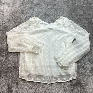 Unbranded Blouse Top Womens Medium White Sheer Long Sleeve Shirt Poofs New NWT